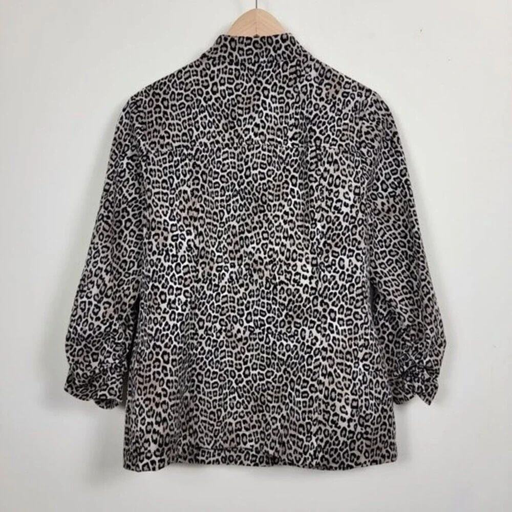 Chicos Animal Print Button Down Jacket Cream Brow… - image 7